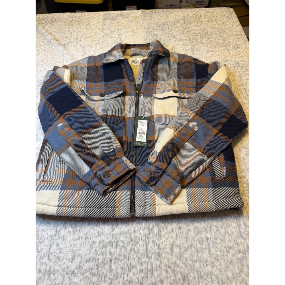 Alpine Design Sherpa Lined Plaid Flannel Jacket‎ Women's XS Blue Brown Tan NWT